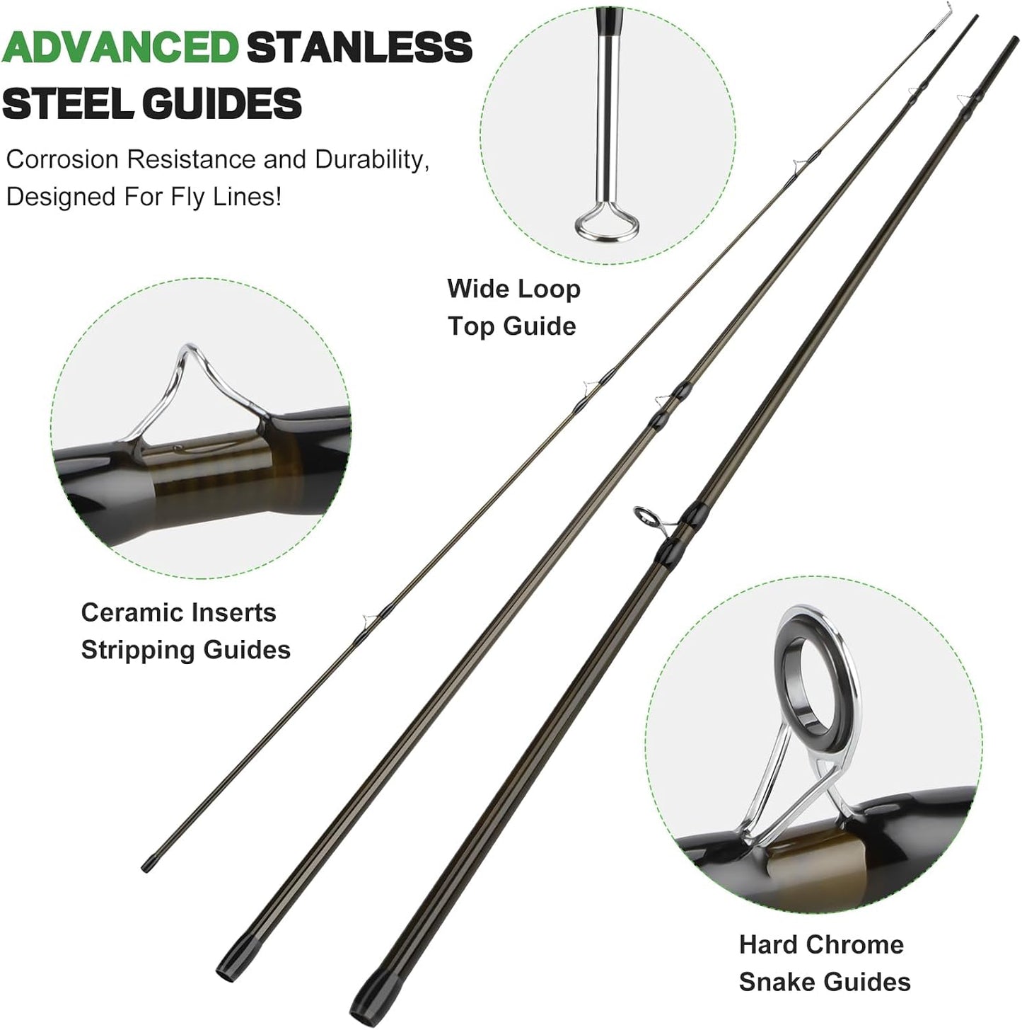 PLUSINNO Fly Fishing Rod and Reel Combo Kit, 9FT 5/6 Weight IM8 Graphite Fly Rod with Aluminum Reel, 2+1 Bearings, Floating Line, Flies & Carrier Case
