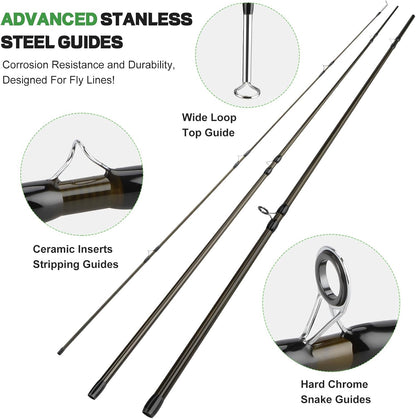 PLUSINNO Fly Fishing Rod and Reel Combo Kit, 9FT 5/6 Weight IM8 Graphite Fly Rod with Aluminum Reel, 2+1 Bearings, Floating Line, Flies & Carrier Case
