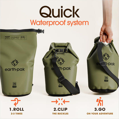 Earth Pak 20L Waterproof Dry Bag with Phone Case, Forest Green