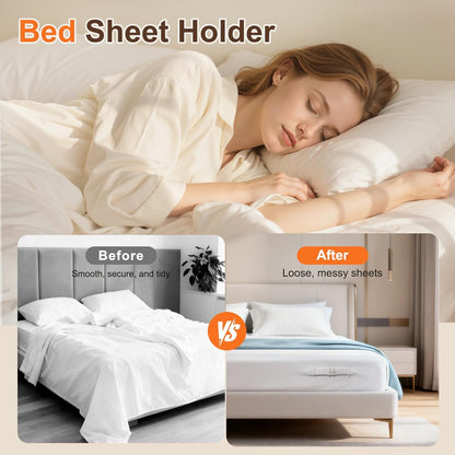 Sweetyear Upgrade Reinforced Sheet Holder, 6Pcs Metal Side Bed Sheet Holders Firm & Tight - Fit All Mattress Sizes, Easy Installation (White)