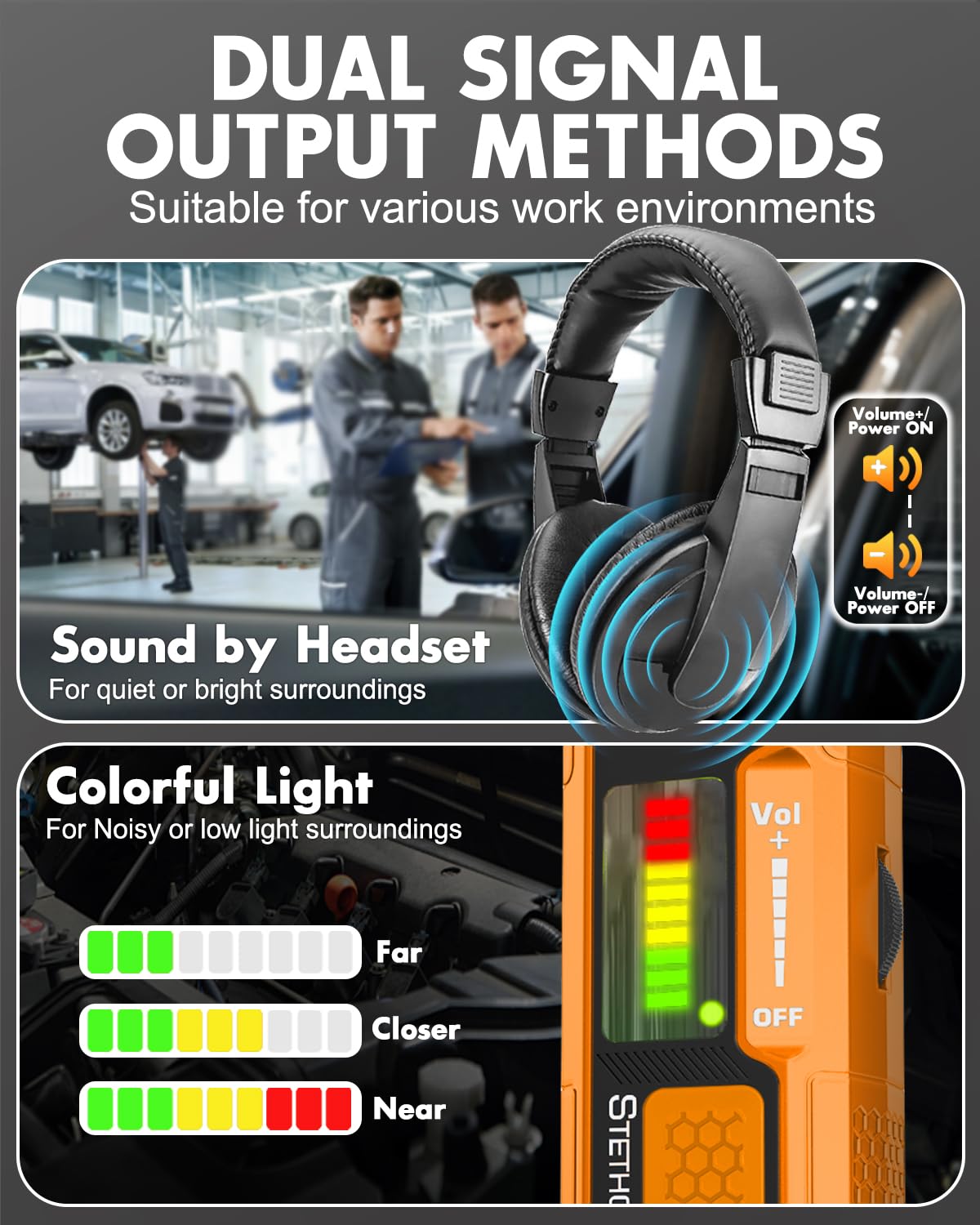 Car Mechanic Stethoscope,Automotive Electronic Stethoscope,Noise Finder. with Headset, Long & Short Probes, 20Hz-20kHz , Diagnostic for Car Truck Motorcycle Engine Chassis Vehicle Body & Pipeline