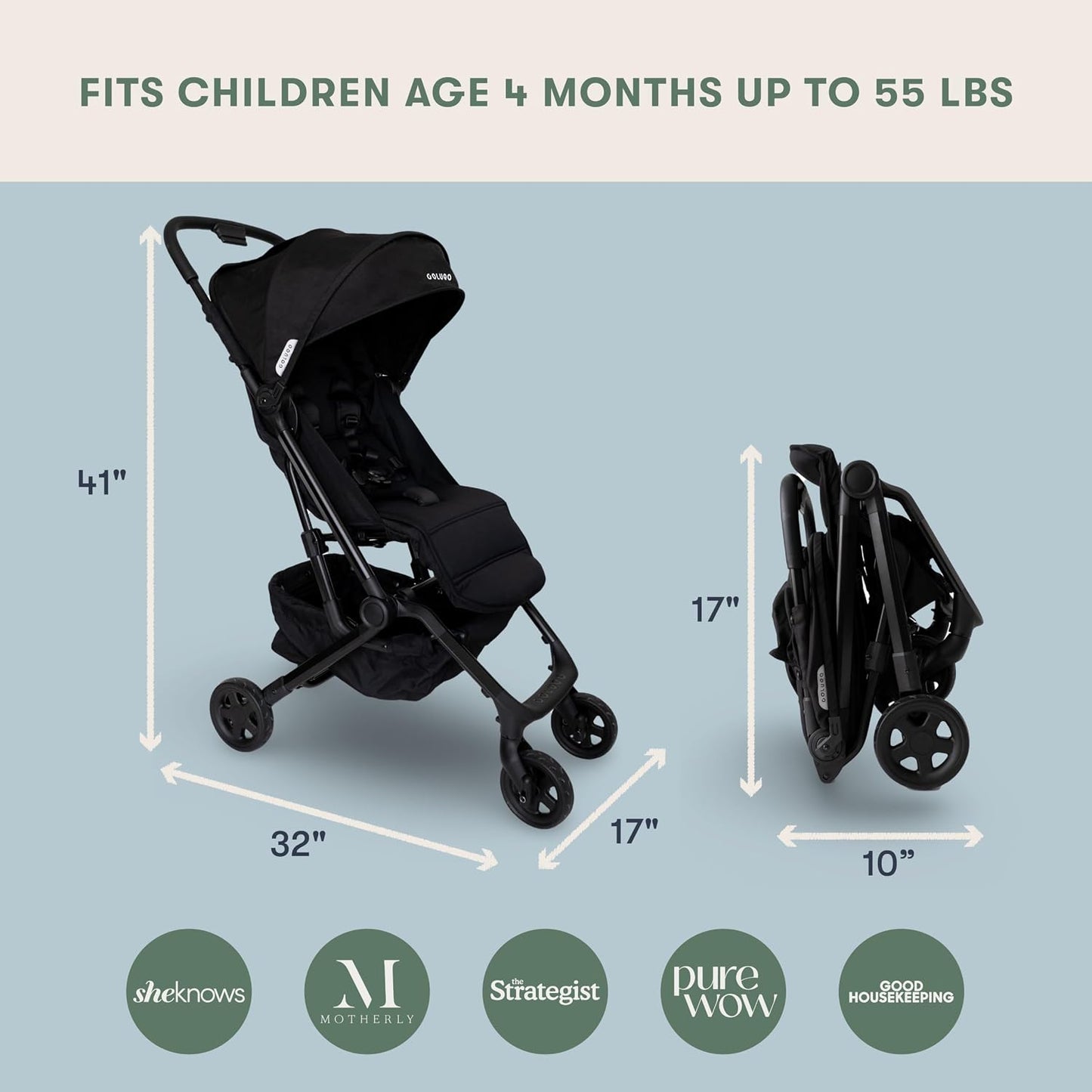 Colugo Compact Stroller+ Lightweight Travel Stroller, 16 lbs, One-Hand Fold
