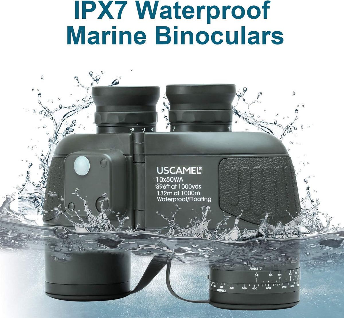 USCAMEL 10X50 Marine Binoculars for Adults, IPX7 Waterproof Binoculars with Illuminated Compass & Rangefinder, BAK4 Prism, Fully Multi-Coated, for Sailing, Boating, Fishing & Outdoor Use