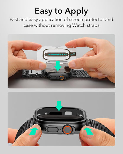 ESR Case for Apple Watch Ultra 4/3/2/Ultra 49mm, Aluminum Alloy Protective Case with 2-Pack Armorite Glass Screen Protectors, Military-Grade Protection, Black