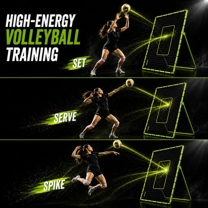 ZivPlay Volleyball Rebounder Net, 7 x 4 Ft Bounce Back Training Equipment with 5 Adjustable Angles, 28 Bungee Cords, Neon Target Strap & Ground Stakes
