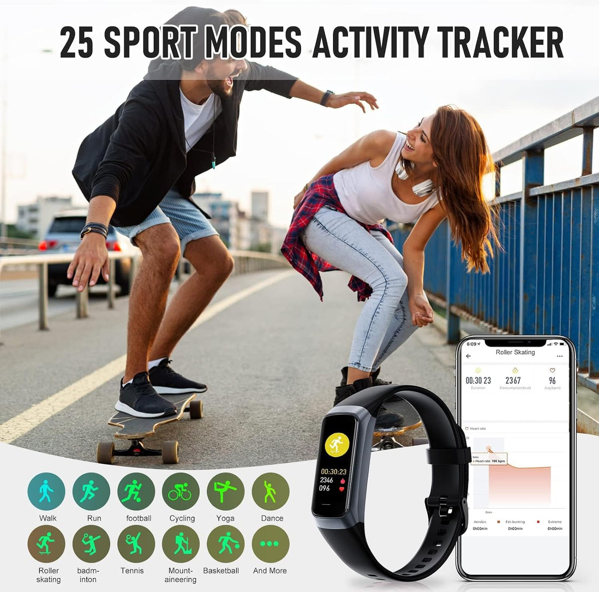 Fitness Tracker with 24/7 Heart Rate, Activity Trackers with Blood Pressure Sleep Monitor, 1.10" AMOLED Screen Step Tracker, Waterproof Step Counter, Health Smart Watch Pedometer for Women Men