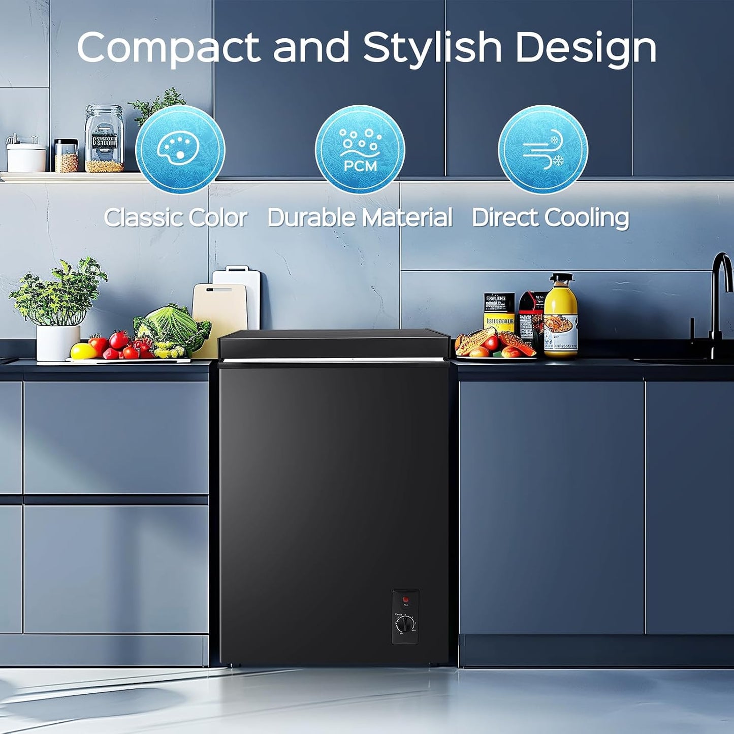 Anypro Chest Freezer 4.5 Cu.Ft, FreeStanding Top Door Compact Small Deep Mini Freezer with Removable Basket, 7 Adjustable Temperatures for Garage Dorm Apartment RV Kitchen Business, Black