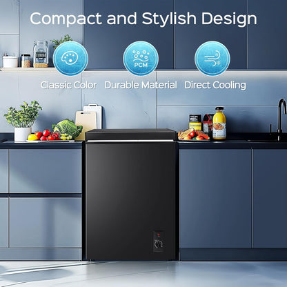 Anypro Chest Freezer 4.5 Cu.Ft, FreeStanding Top Door Compact Small Deep Mini Freezer with Removable Basket, 7 Adjustable Temperatures for Garage Dorm Apartment RV Kitchen Business, Black