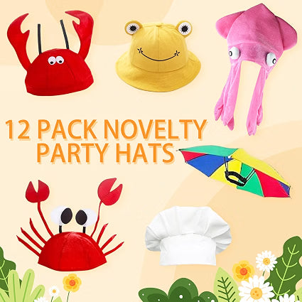 Qunonaty 24-Piece Funny Party Hats & Sunglasses Set, 12 Assorted Novelty Hats and 12 Funny Glasses for Photo Booth Props, Costume Parties & Celebrations