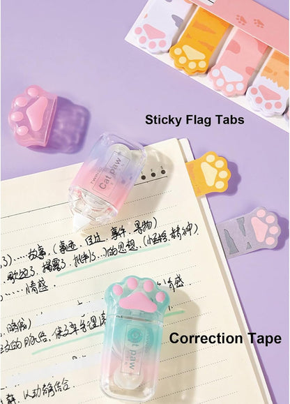 MOZXIRZ 9-Piece Cute Green Stationery Set, Cat Paw Kawaii School Supplies Kit with Pens, Highlighter, Ruler, Eraser, Correction Tape, Sharpener and Memo Pads