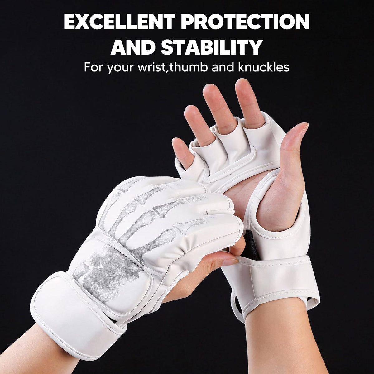 HyperionFlo Essentials 2-Pair MMA Gloves, Open-Finger Sparring & Training Gloves with Adjustable Hook-and-Loop Wrist Straps, Black & White, Large