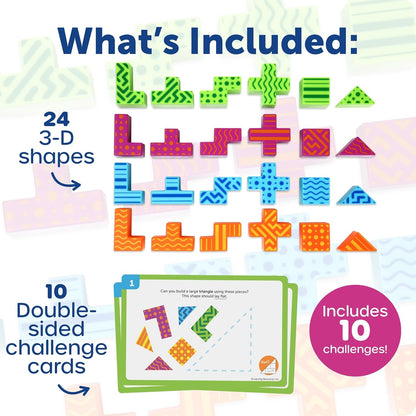 Learning Resources STEM Explorers Brainometry Brain Games, 34-Piece STEM Brain Teaser Puzzle with 10 Challenge Cards, Pattern Matching Logic Game for Kids Ages 5+, Screen-Free Learning Toy