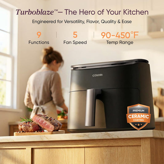 Cosori TurboBlaze Air Fryer, 9-in-1, 6 Qt, PFAS-Free Ceramic Coating
