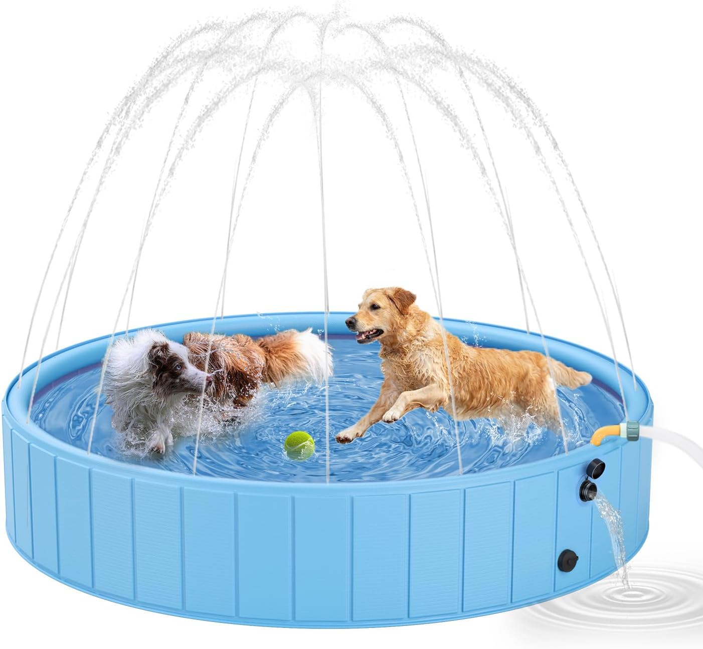 YSJILIDE 2-in-1 Dog Pool & Splash Pad, 63" x 63" x 12", Foldable Sprinkler Swimming Pool for Large Dogs, Kids & Pets, Non-Slip Outdoor Backyard Pool