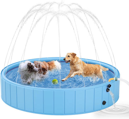 YSJILIDE 2-in-1 Dog Pool & Splash Pad, 63" x 63" x 12", Foldable Sprinkler Swimming Pool for Large Dogs, Kids & Pets, Non-Slip Outdoor Backyard Pool