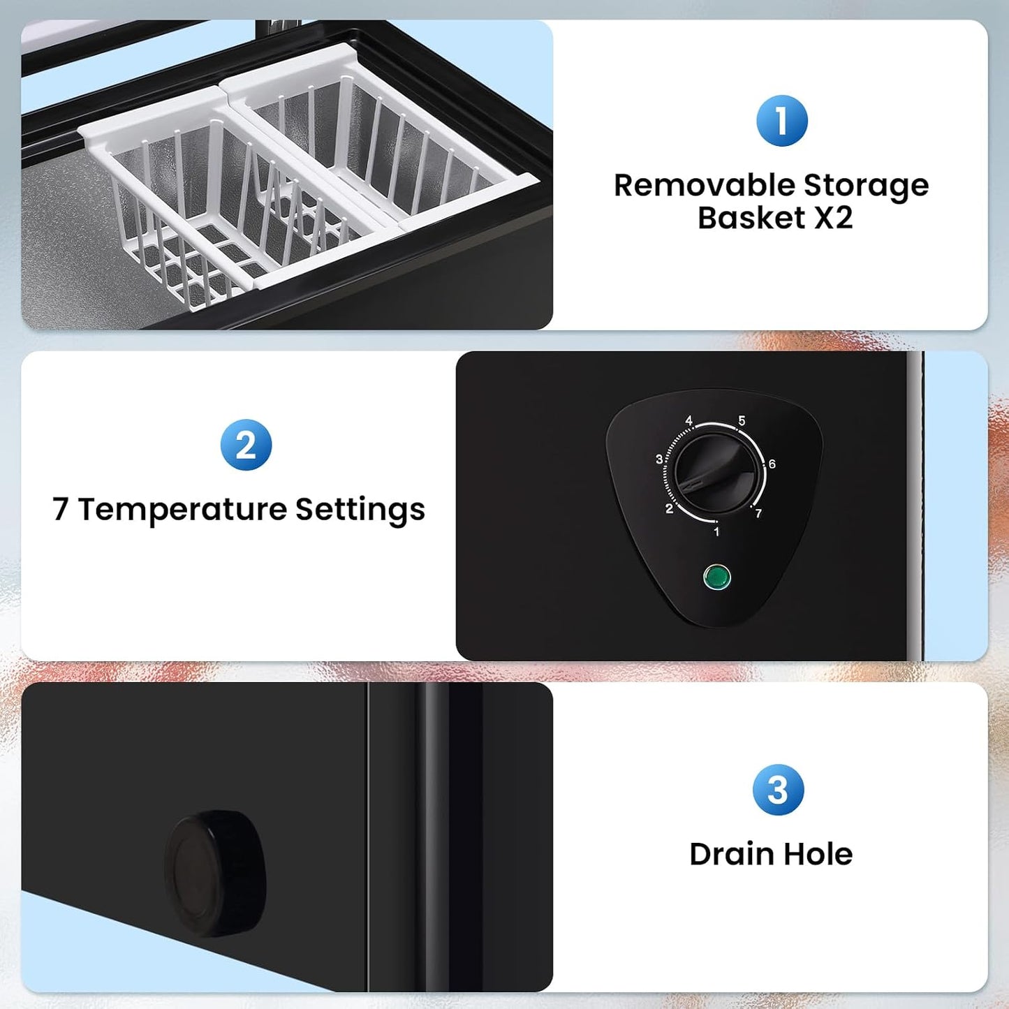 WANAI Deep Chest Freezer 3.5 Cu Ft With Storage Baskets Black for Office