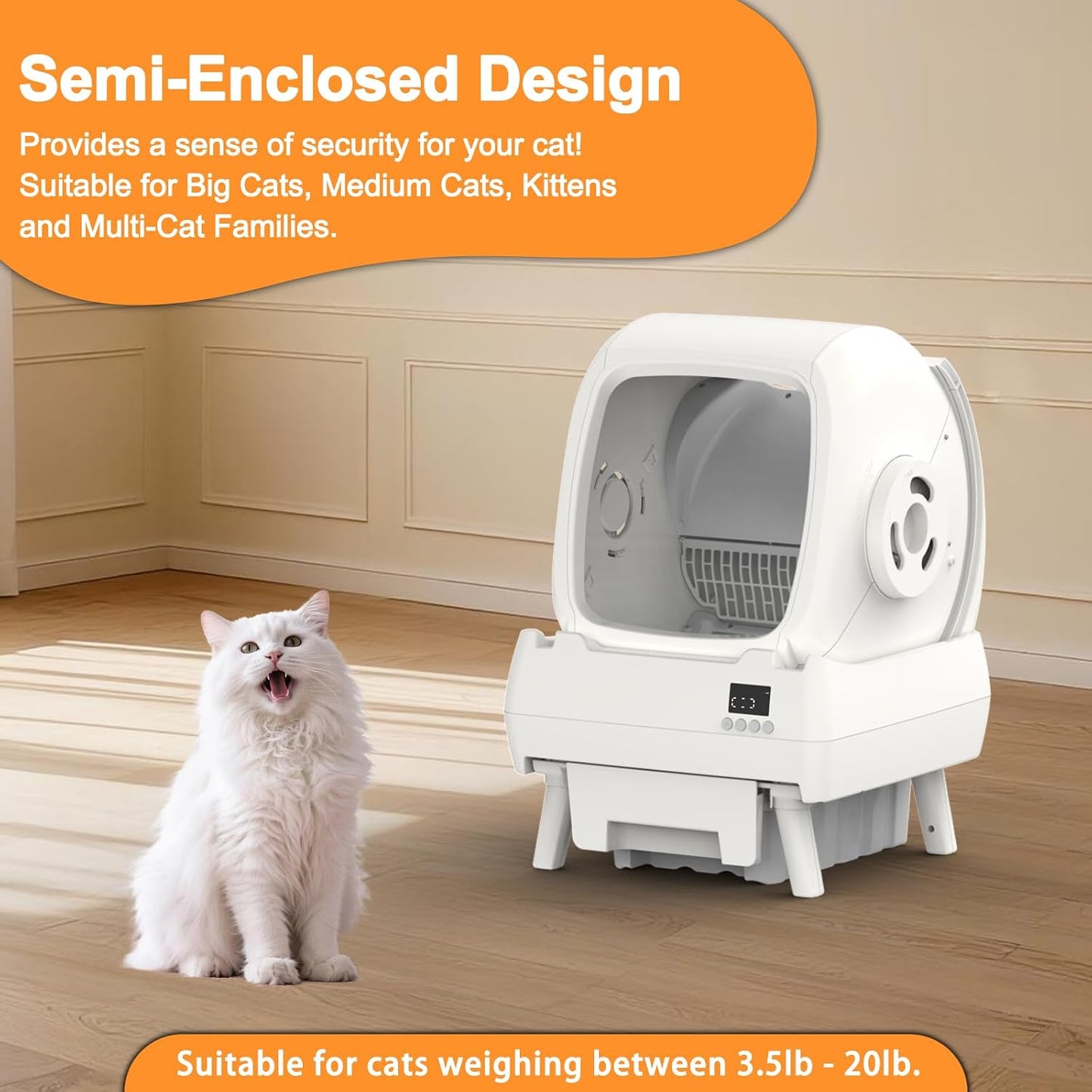 Automatic Cat Litter Box Self Cleaning - App Control, Cat Toilet Records, Suitable for Big Cats, Medium Cats, Kittens and Multi-Cat Families, Anti-Pinch, Low Noise【Assembly Required】- White