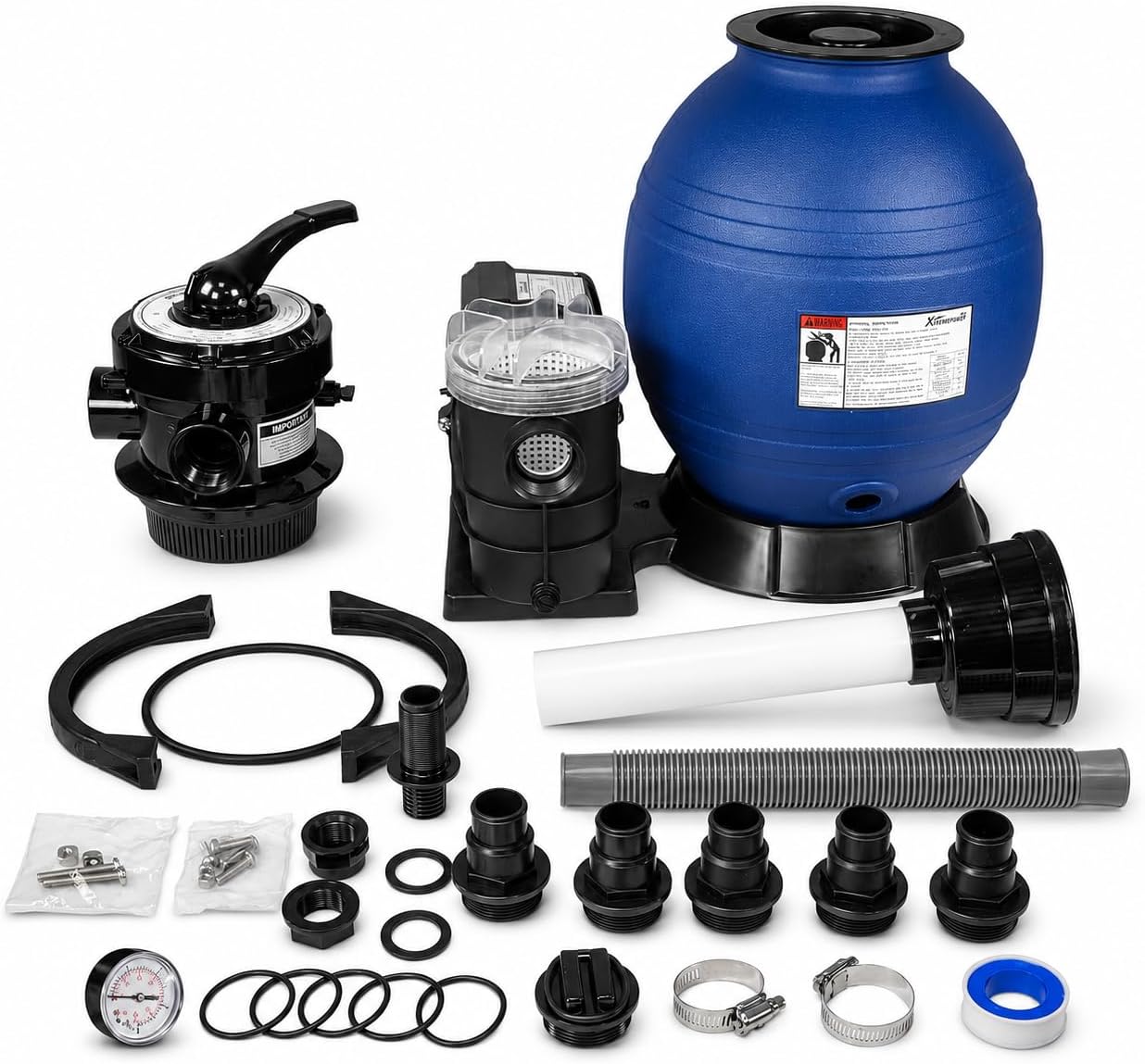 XtremepowerUS 13" Sand Filter Pump System for Above Ground Swimming Pools, 2400 GPH, 0.75 HP Pump, 4-Way Multi-Port Valve, Up to 10,000 Gallons