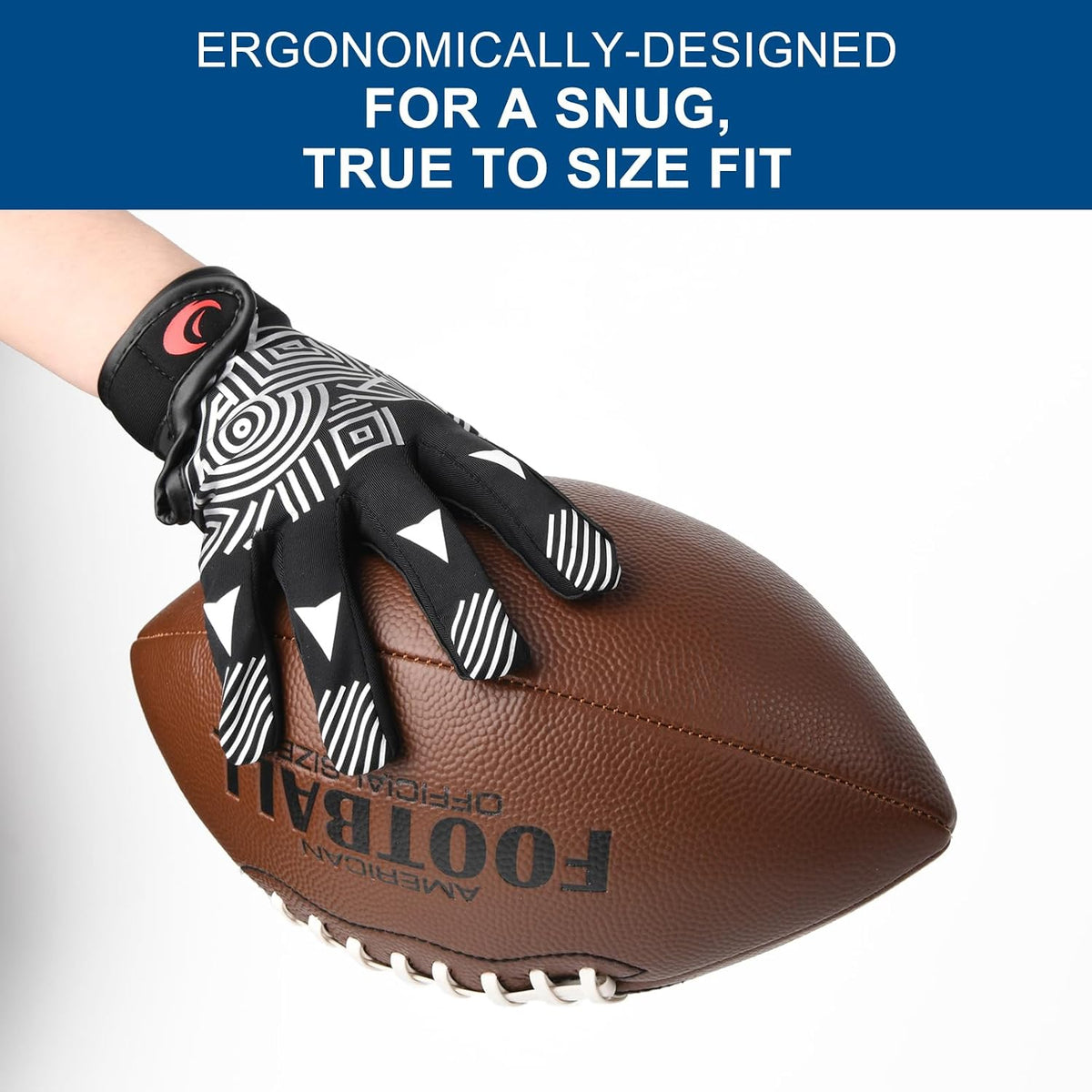 SPOMAT Youth Football Receiver Gloves, Silicone Grip Kids Football Gloves, Extra-Grip Receiver Gloves for Training & Games, Rocket Black