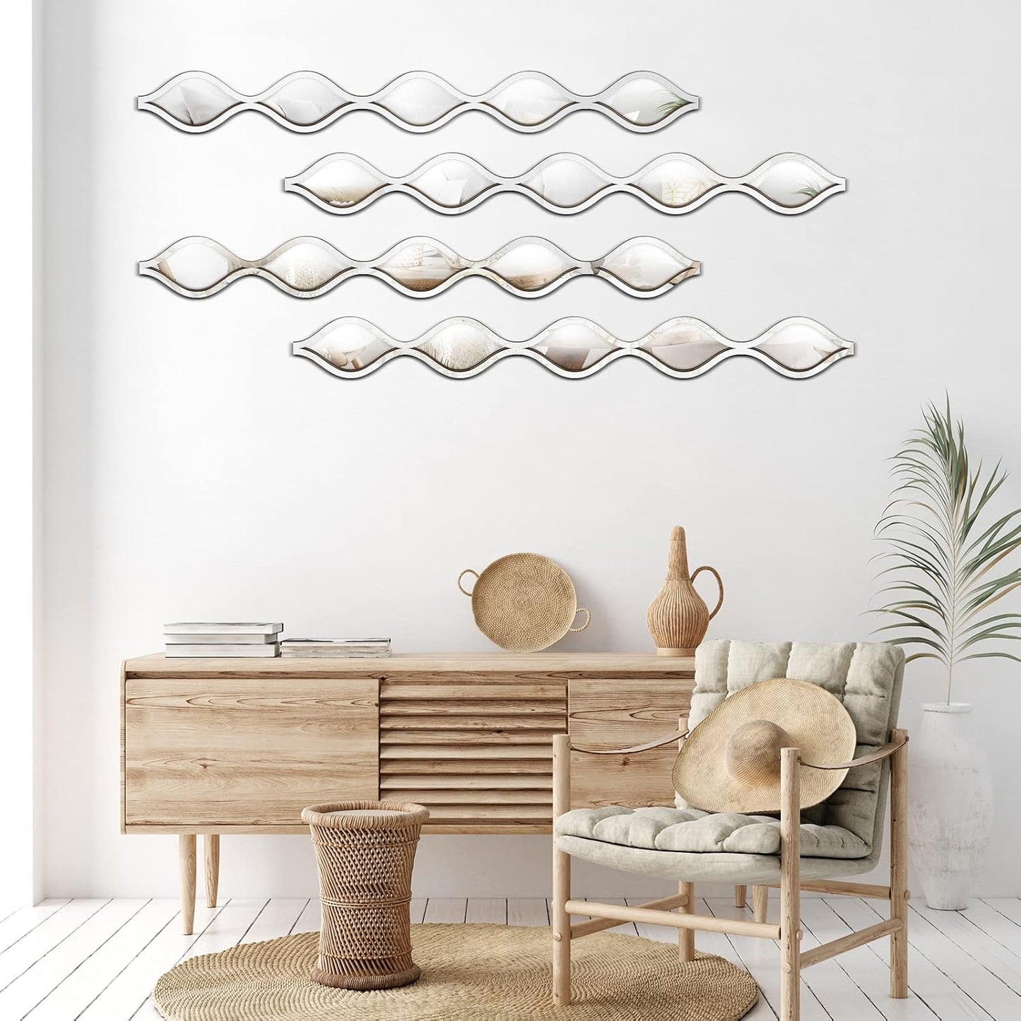 Qunclay 4 Pcs Teardrop Mirror Wall Art Decorative Mirror Wall Decor, Silver