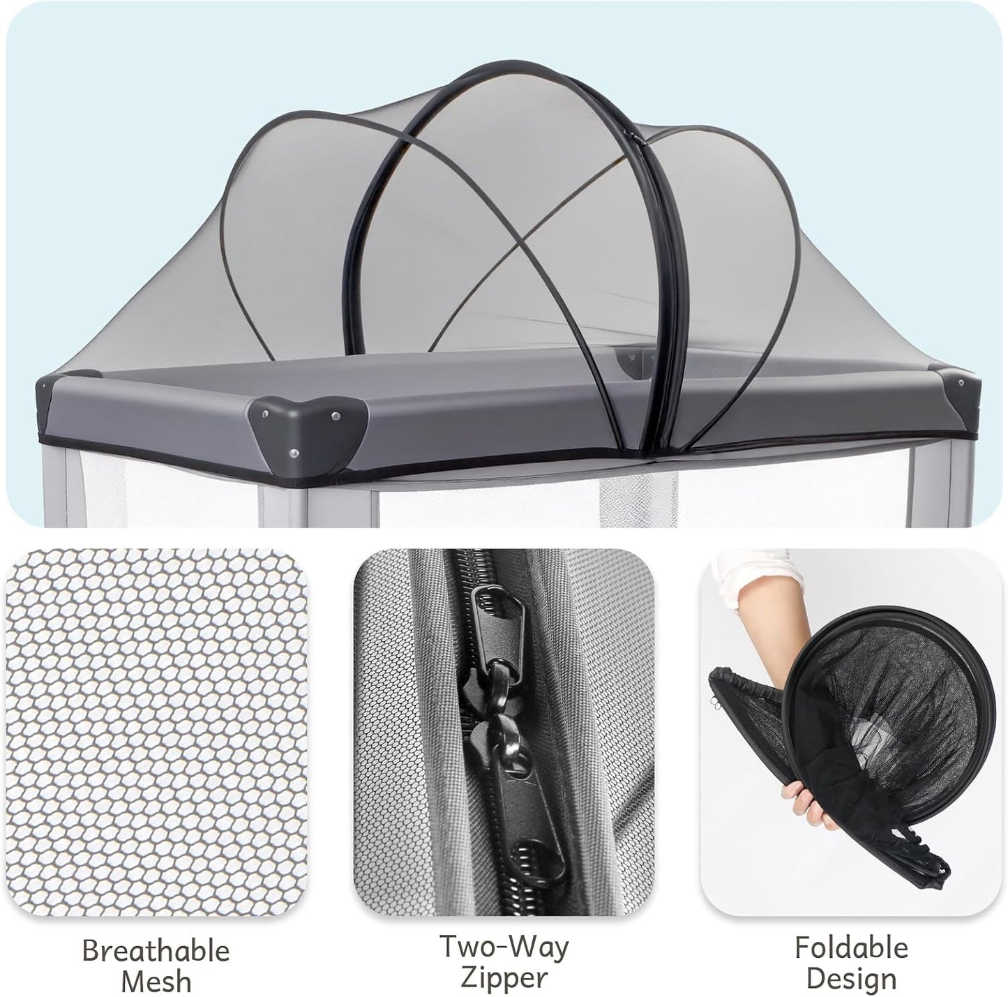BEBONO Mosquito Net Cover for Pack N Play, Universal Playpen Mesh Cover with Storage Bag, Black