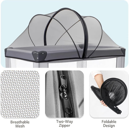 BEBONO Mosquito Net Cover for Pack N Play, Universal Playpen Mesh Cover with Storage Bag, Black