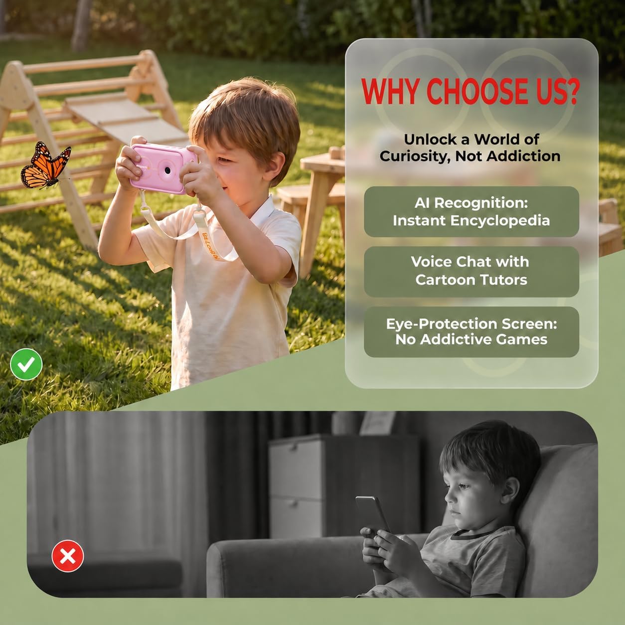Kids Learning Camera for Ages 3-10, 5 Languages, Snap & Learn Recognition, Parent App Control, 4G LTE & Wi-Fi, 5 Learning Guides, 2.8-Inch Touchscreen, 32GB, Back to School Gifts, Pink