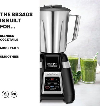Waring Commercial BB340 Blade 1 HP Blender, 2-Speed Key Pad with Pulse and 99 Second Countdown Timer , 48 oz Stainless Steel Container, 120V, 5-15 Phase Plug