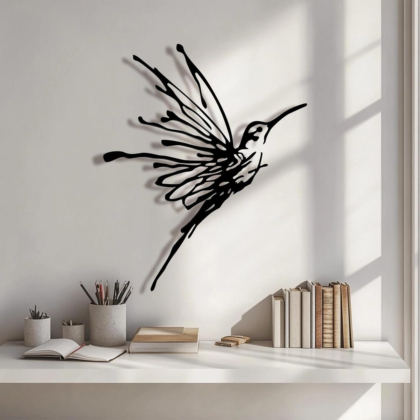 3D Metal Hummingbird Wall Art, Black Outdoor Decor, Waterproof(12.3"x16.5") Stunning 3D black metal hummingbird, weatherproof design, ideal for garden, yard, or balcony wall decoration