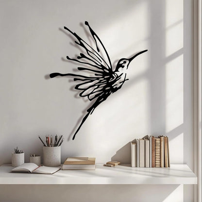 3D Metal Hummingbird Wall Art, Black Outdoor Decor, Waterproof(12.3"x16.5") Stunning 3D black metal hummingbird, weatherproof design, ideal for garden, yard, or balcony wall decoration