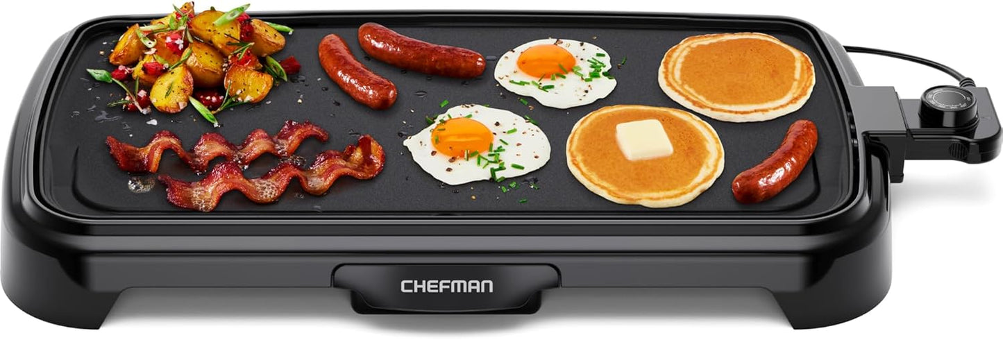 Chefman XL Electric Griddle, 10 x 20 Inch Extra-Large Nonstick Flat Top Grill with Removable Temperature Control & Drip Tray