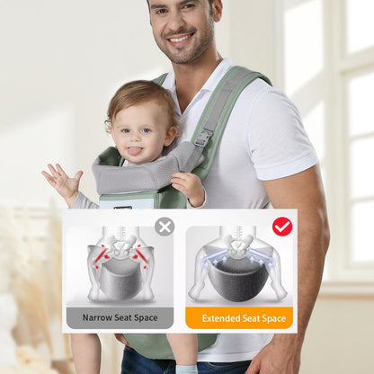 KIYUMI 6-in-1 Baby Carrier Newborn to Toddler with Hip Seat, Ergonomic Infant Carrier, Adjustable Front Back Hip Carrier, Green