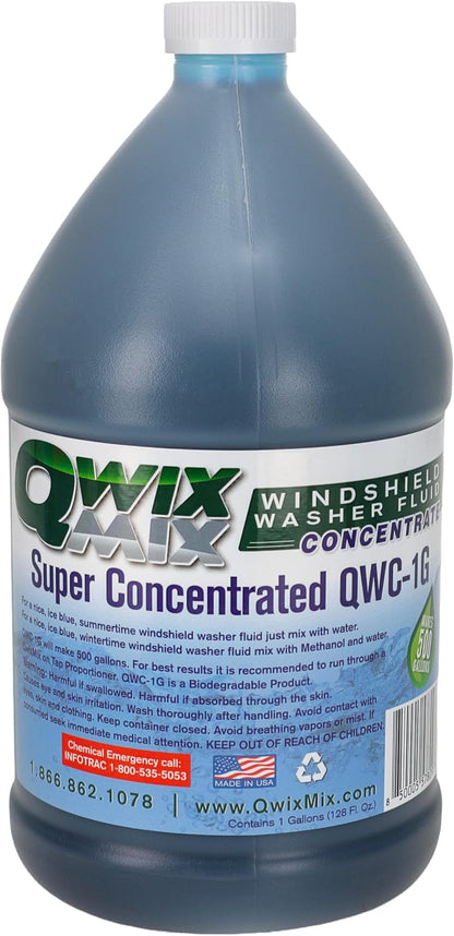 Qwix Mix 1-Gallon Windshield Washer Fluid Concentrate, Makes 500 Gallons, Biodegradable Bug & Grime Remover, Commercial-Grade Streak-Free Glass Cleaner for Cars, Trucks & Fleets