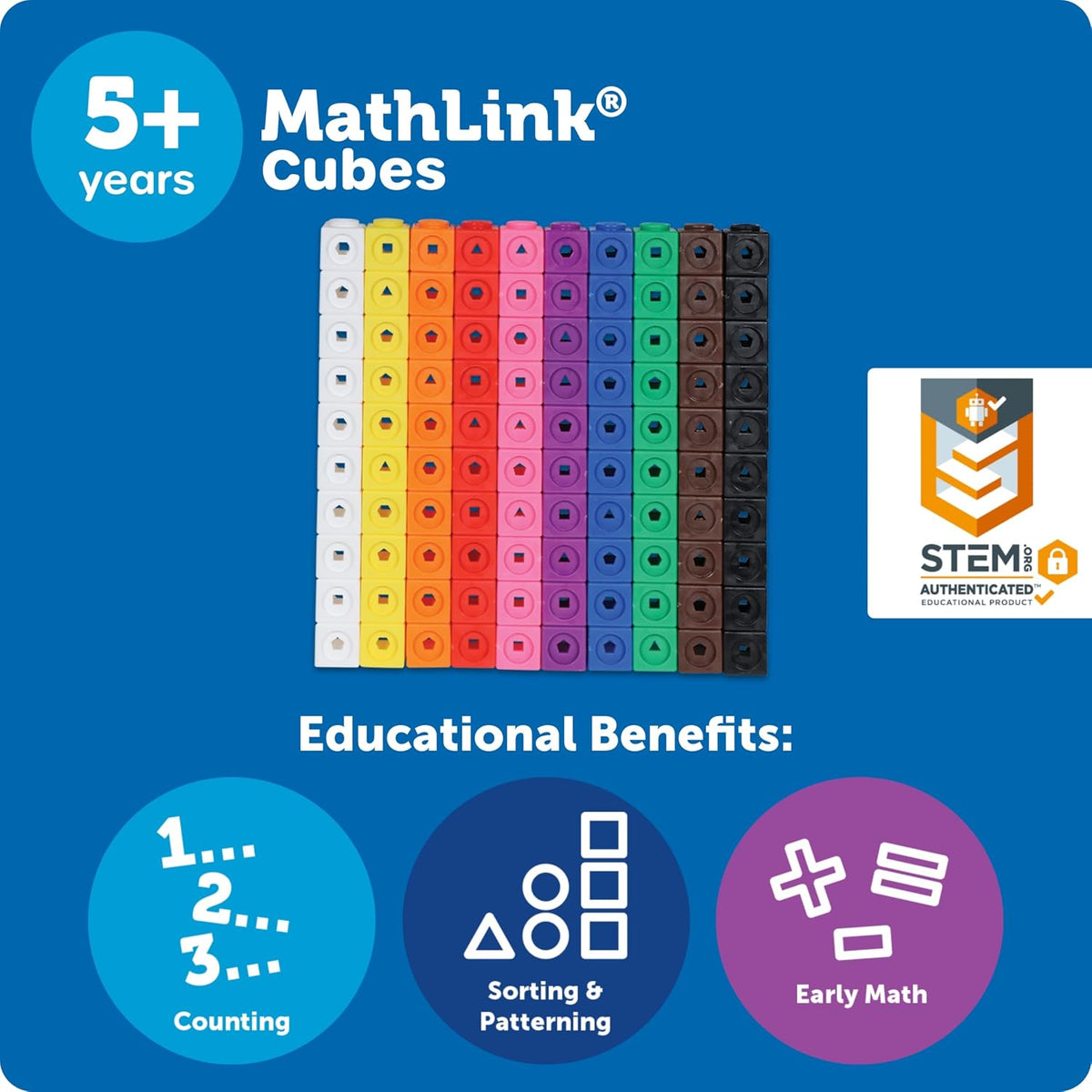 Learning Resources MathLink Cubes, Set of 100, Interlocking Math Manipulatives for Ages 5+, Kindergarten STEM Activities, Counting, Addition, Subtraction & Patterning