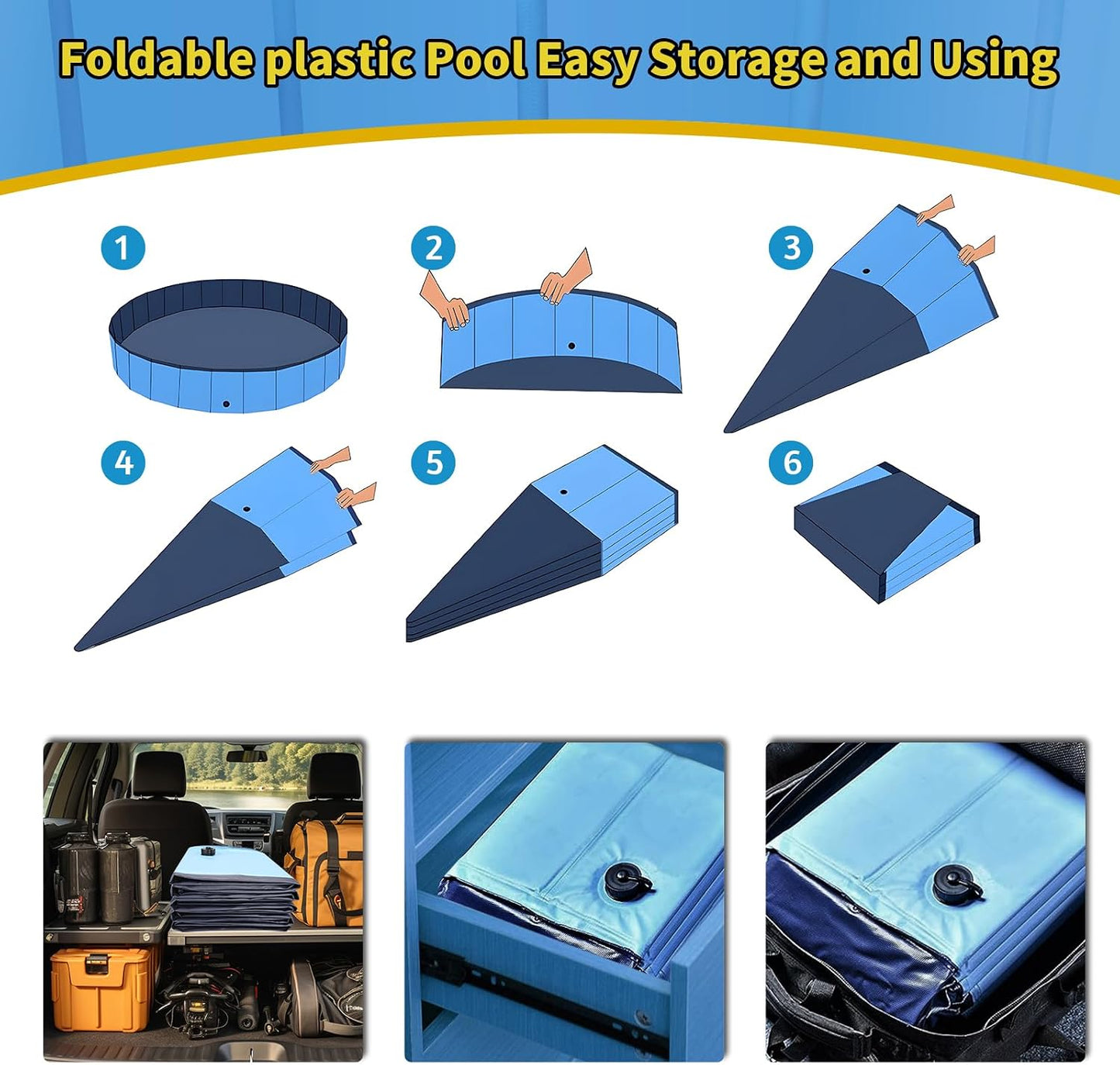 Foldable Dog Pool 47" x 47" x 12", Collapsible Pet Swimming Pool with Hard Plastic Support, Non-Slip Dog Bath Tub for Outdoor Backyard, Blue