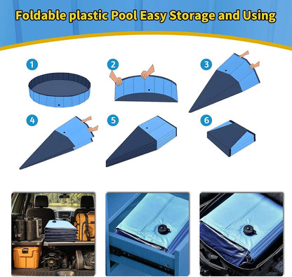 Foldable Dog Pool 47" x 47" x 12", Collapsible Pet Swimming Pool with Hard Plastic Support, Non-Slip Dog Bath Tub for Outdoor Backyard, Blue