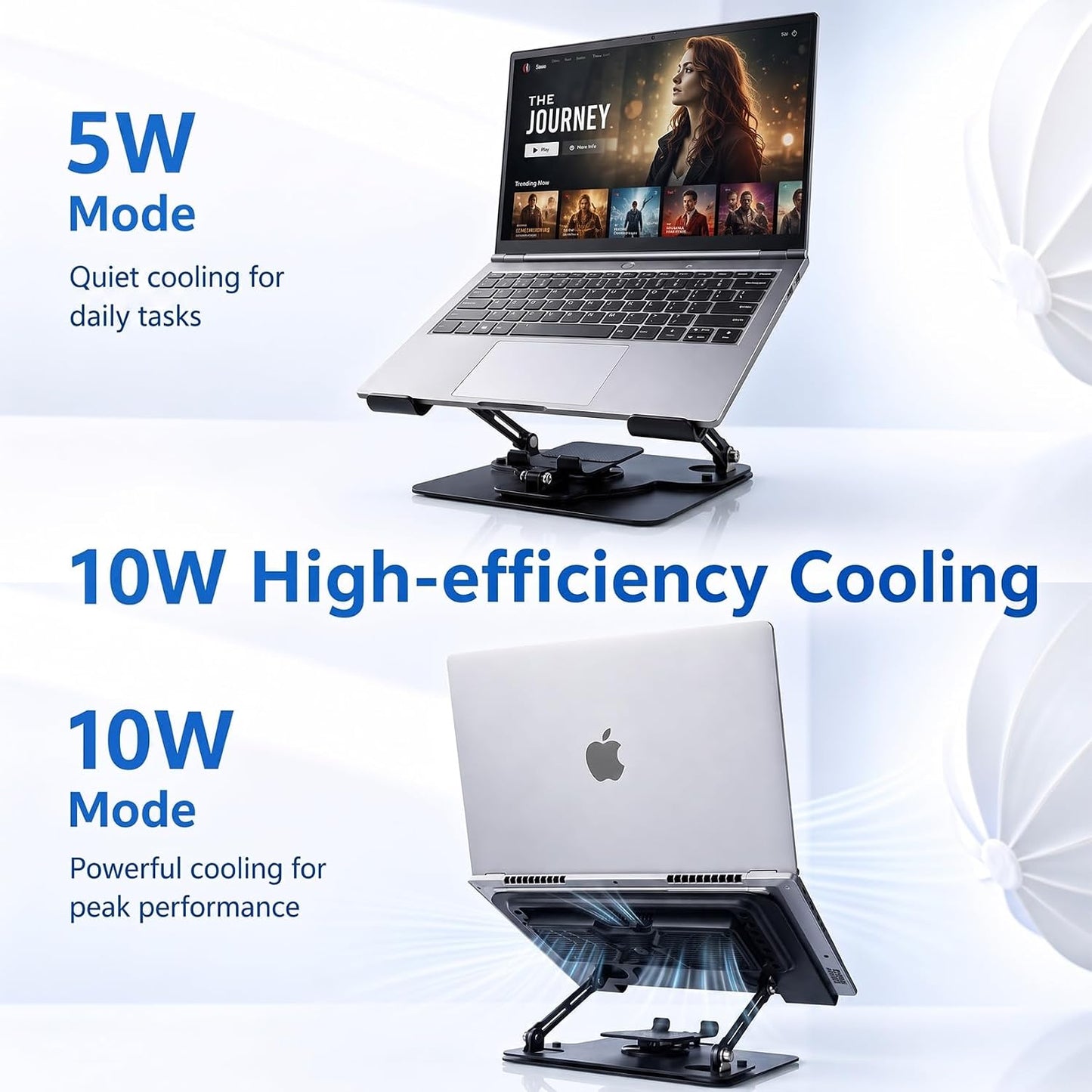 Laptop Cooling Pad with Detachable Fan & Cooler (USB A-C Port) 2-in-1 Adjustable Laptop & Phone Stand, Ultra-Quiet, 360° Rotatable Base, Carbon Steel Framework for Laptops Up to 17 Inch