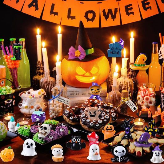 DIYDEC 32-Piece Halloween Mini Resin Figures, 32 Styles Tiny Skull, Ghost & Animal Miniatures for Halloween Decor, Party Favors, Garden, Dollhouse & DIY Crafts