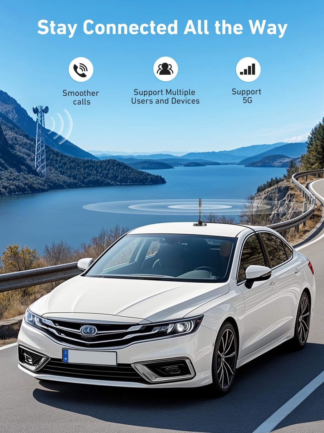 Cell Phone Signal Booster for Car, Truck and SUV Boosts Signal for All U.S. Carriers on Band 2, 4, 5, 12, 13 and 17 | Supports Multiple Devices | Easy to Setup