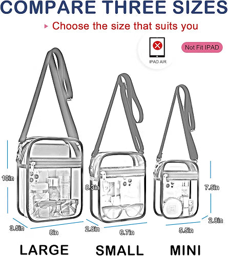 USPECLARE Clear Purse for Stadium Events, Transparent Messenger Crossbody Bag with Adjustable Removable Strap, PVC Clear Bag for Concerts, Sports & Events, Black