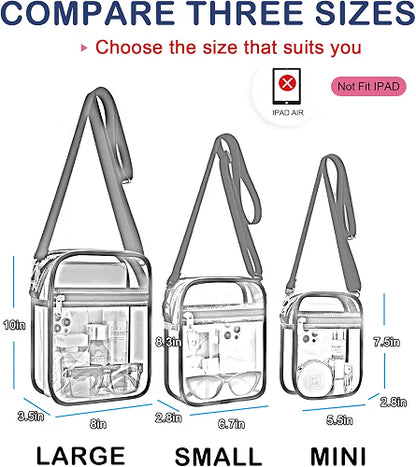 USPECLARE Clear Purse for Stadium Events, Transparent Messenger Crossbody Bag with Adjustable Removable Strap, PVC Clear Bag for Concerts, Sports & Events, Black
