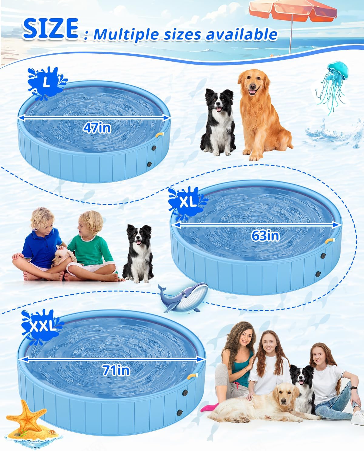 YSJILIDE 2-in-1 Dog Pool & Splash Pad, 63" x 63" x 12", Foldable Sprinkler Swimming Pool for Large Dogs, Kids & Pets, Non-Slip Outdoor Backyard Pool