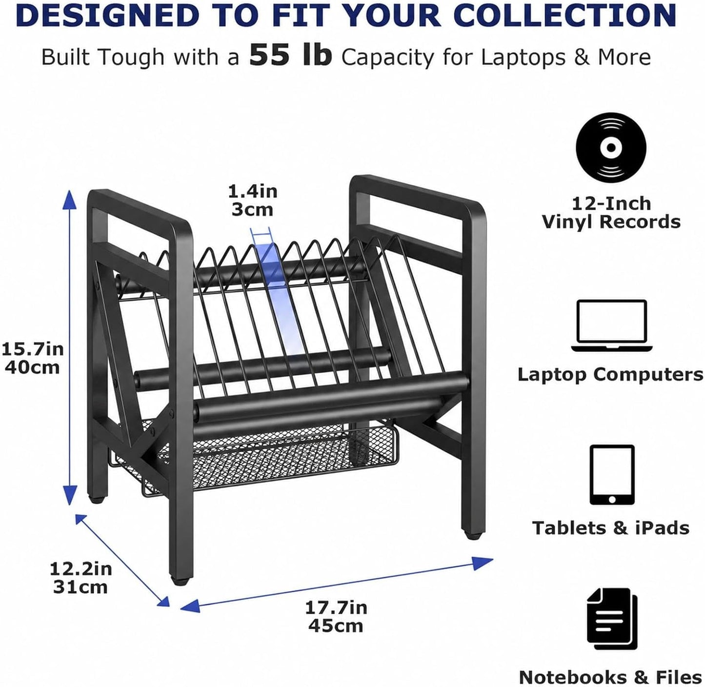Vertical Laptop Stand, Laptop Storage Rack 12-Device Open Charging Station for Chromebooks/Tablets, File Folder Organizer, Desk Organizer