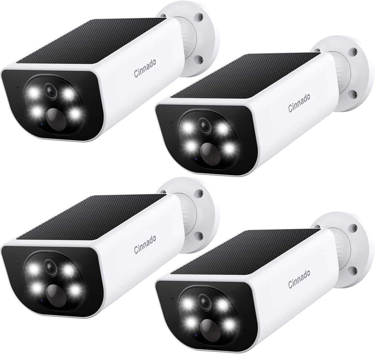 Cinnado S1 4-Pack Solar Security Cameras, 2K Wireless Outdoor Cameras with Integrated Solar Panels, AI Human Detection, 360° Motion Tracking, Two-Way Audio, Color Night Vision, 2.4GHz Wi-Fi