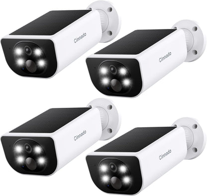 Cinnado S1 4-Pack Solar Security Cameras, 2K Wireless Outdoor Cameras with Integrated Solar Panels, AI Human Detection, 360° Motion Tracking, Two-Way Audio, Color Night Vision, 2.4GHz Wi-Fi