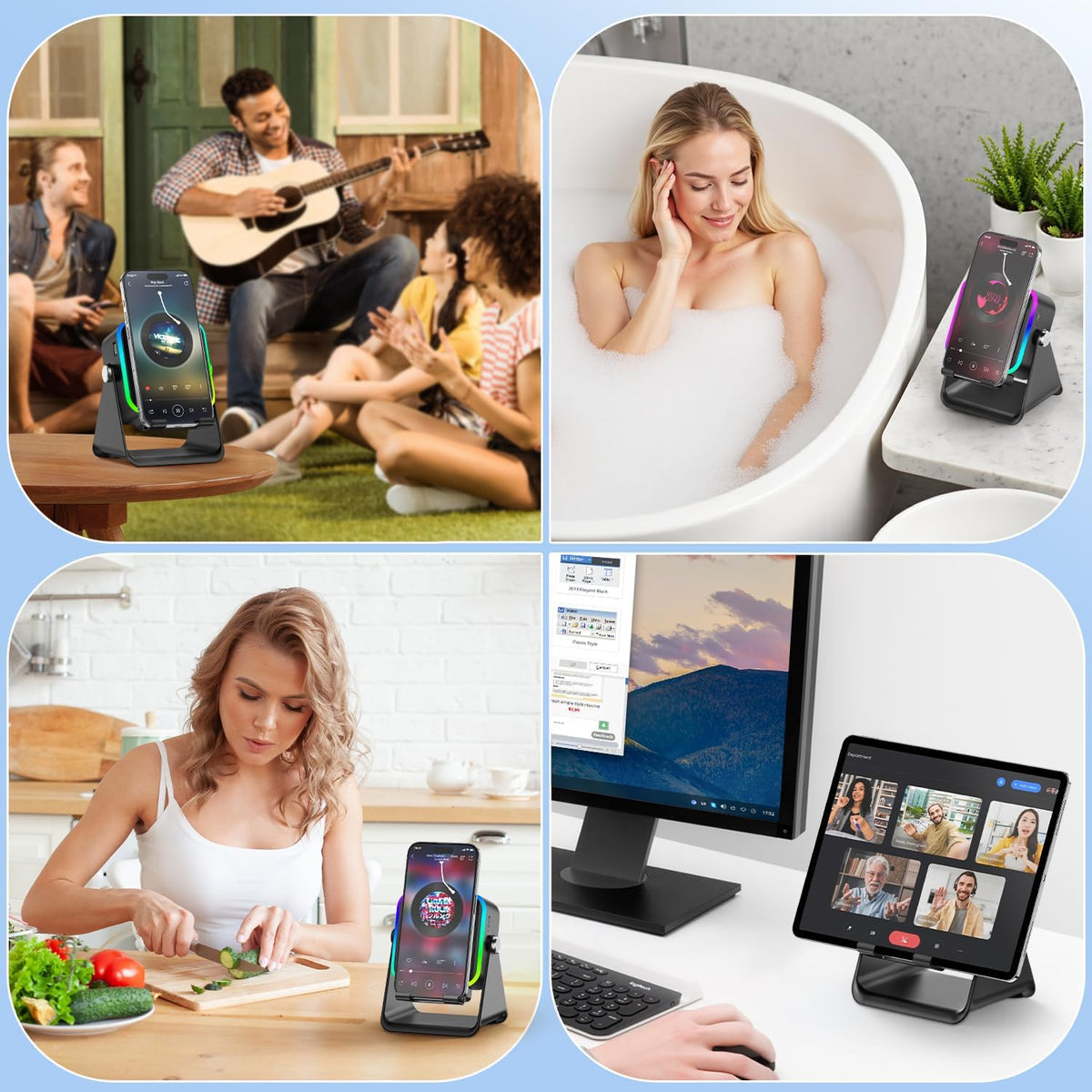 MILOUZ Wireless Induction Bluetooth Speaker with Phone Stand – 5-in-1 RGB Speaker for iPhone/Android/iPad (Black)