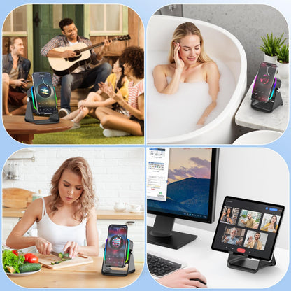 MILOUZ Wireless Induction Bluetooth Speaker with Phone Stand – 5-in-1 RGB Speaker for iPhone/Android/iPad (Black)