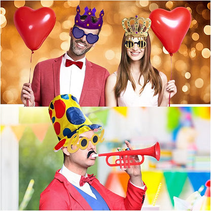 Qunonaty 24-Piece Funny Party Hats & Sunglasses Set, 12 Assorted Novelty Hats and 12 Funny Glasses for Photo Booth Props, Costume Parties & Celebrations