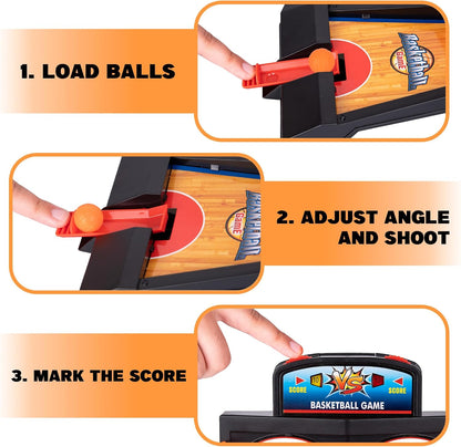 Gamie Mini Basketball Game with 20 Mini Balls, Tabletop Basketball Game Set with 2 Competitive Lanes & Built-In Score Tracker, Indoor Desk Game for Kids & Adults