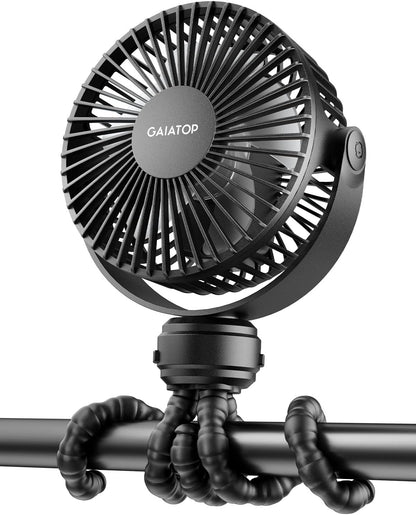 Gaiatop Mini Portable Stroller Fan, Small Clip-On Fan, 3-Speed Rechargeable, Black